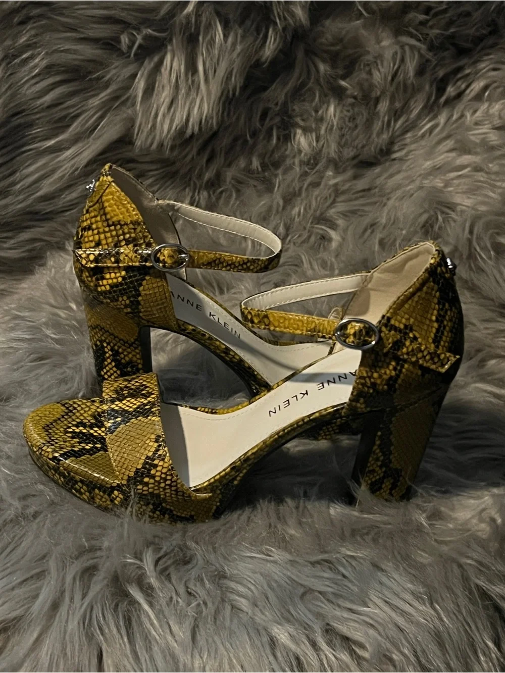 Anne Klein Yellow and Black Snake-Print Platform